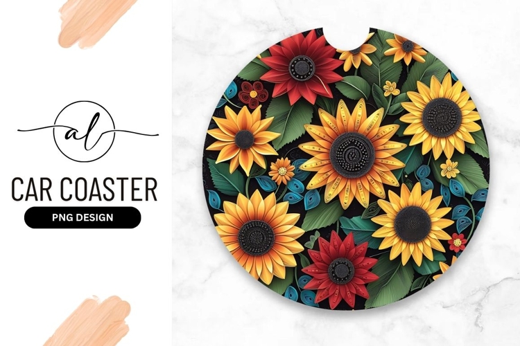 Colorful Sunflower Floral Arrangement For Car Coaster