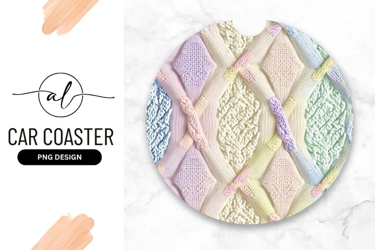 Pastel Knitted Pattern Round Car Coaster Png