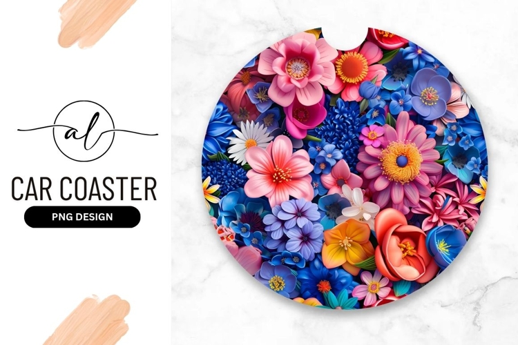 Colorful Flowers Round Car Coaster Png Image