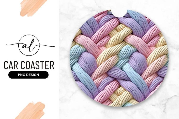 Pastel Braided Texture Round Car Coaster Png
