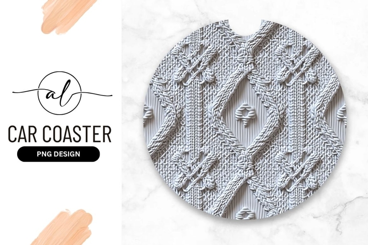 White Knitted Round Car Coaster Png