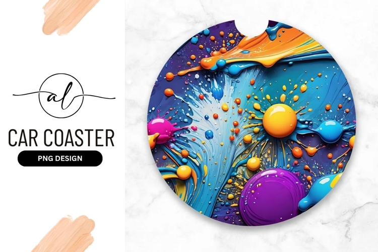 Abstract Colorful Paint Splash Round Car Coaster