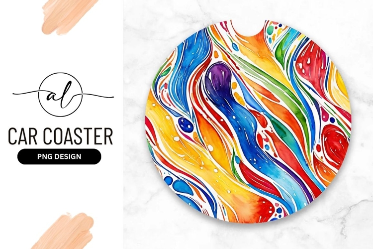 Colorful Watercolor Swirl Abstract Round Car Coaster