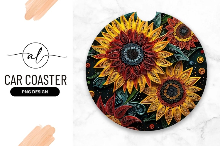 Round Car Coaster Png With Paper Sunflowers