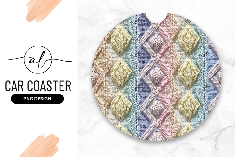 Knitted Pastel Diamond Pattern Round Car Coaster