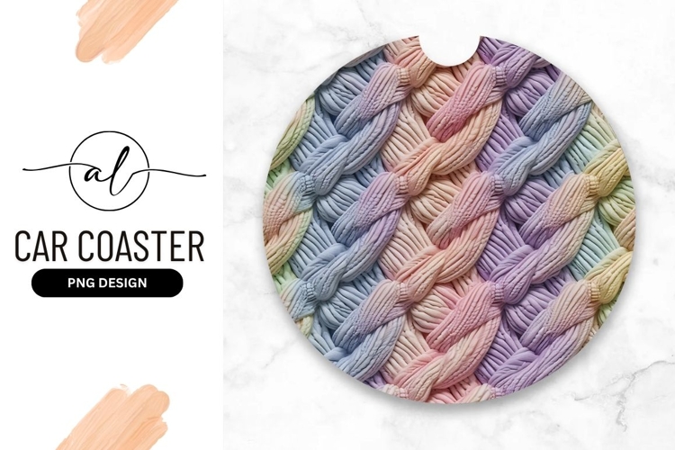 Pastel Braided Texture Round Car Coaster Png