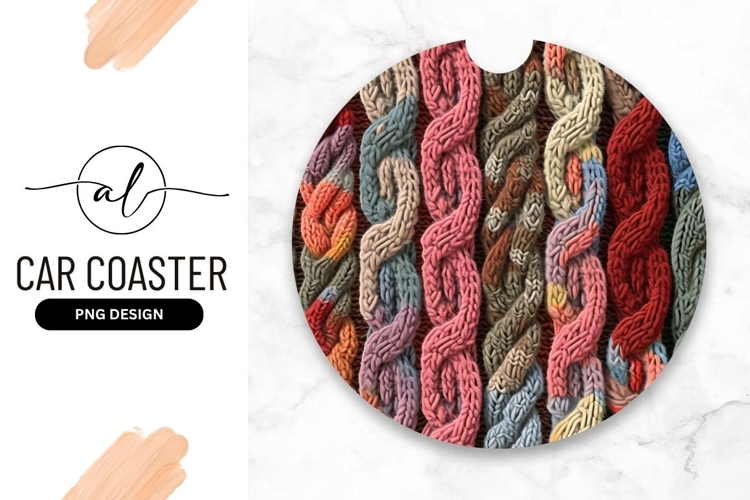 Colorful Knitted Pattern Round Car Coaster Png