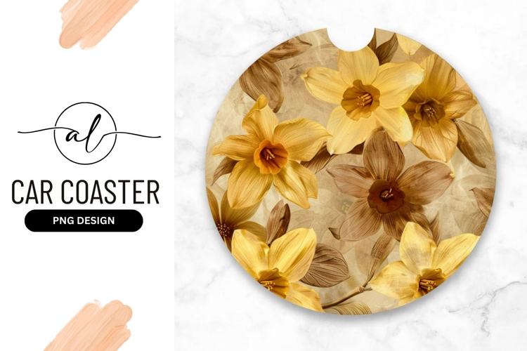 Round car coaster with floral design