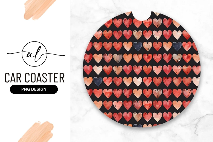 Round car coaster with heart pattern design