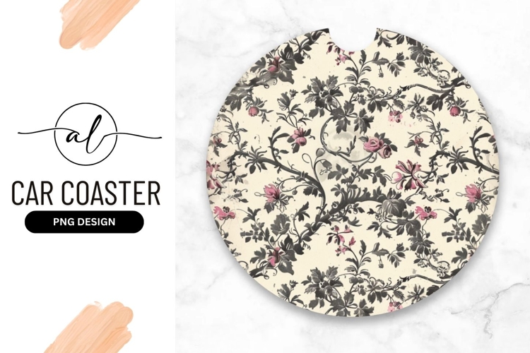 Round car coaster with floral design
