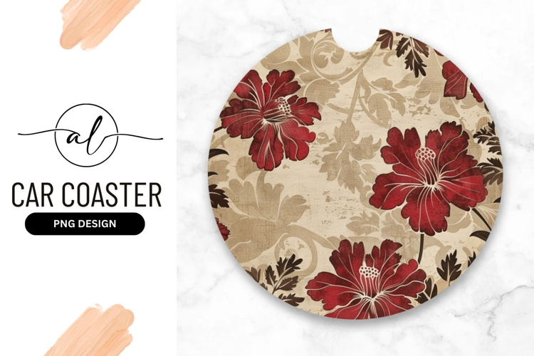 Round car coaster with floral design