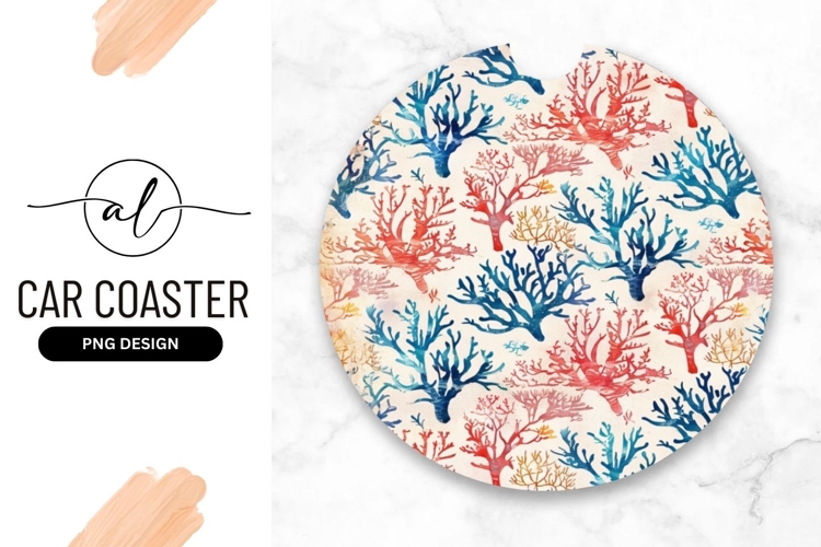 Round car coaster with coral design