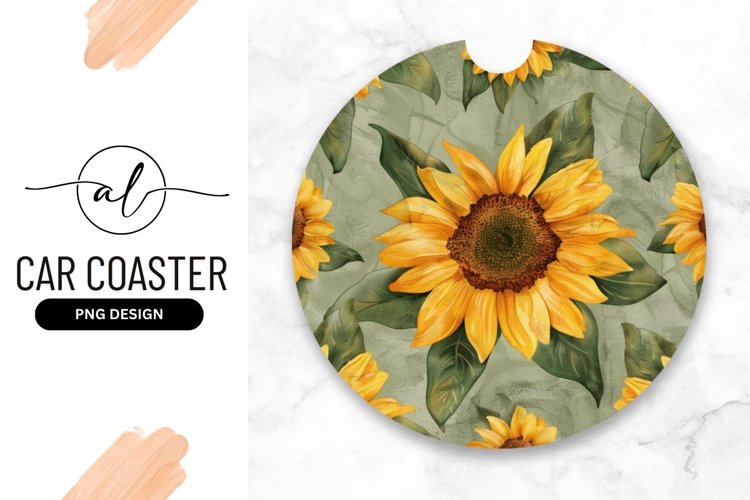 Round car coaster with sunflower design