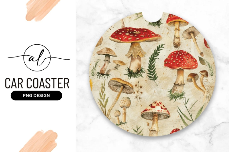Round car coaster with mushroom design