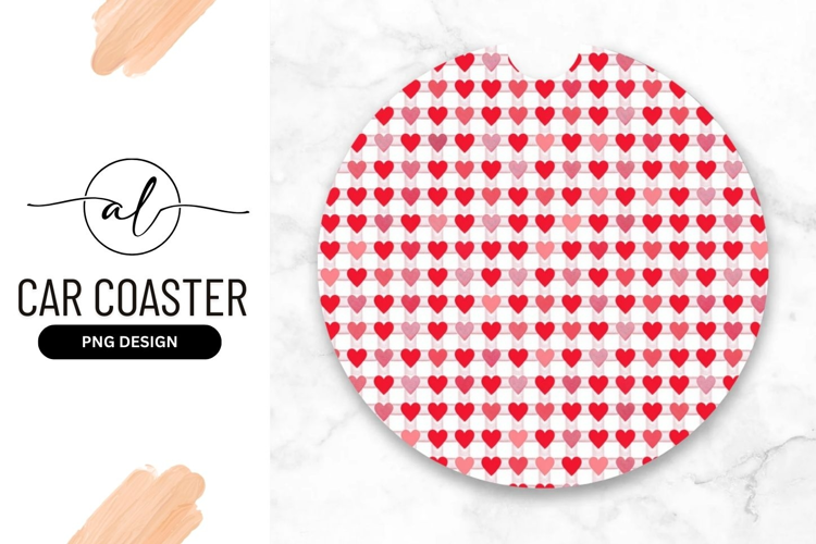 Round car coaster with heart pattern