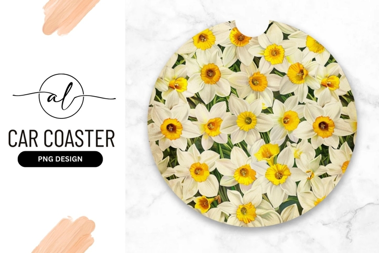 Round car coaster with floral design