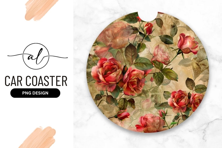 Vintage rose pattern round car coaster
