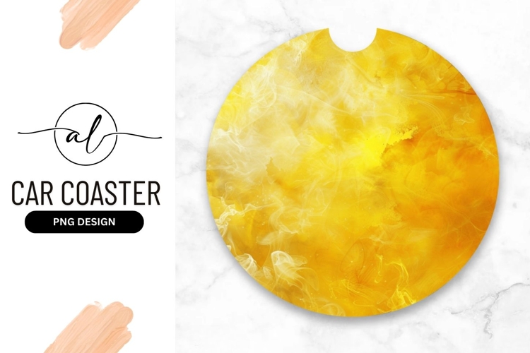 Round car coaster with abstract flame design