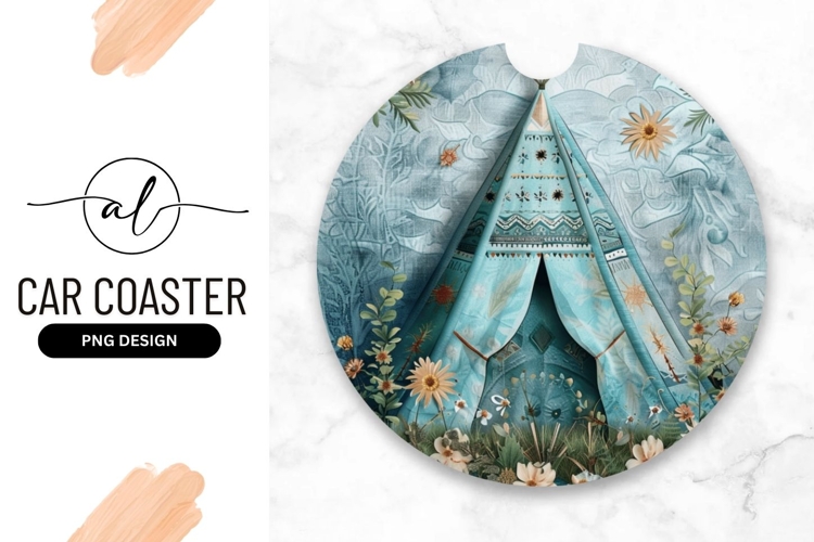 Blue teepee nature round car coaster png design
