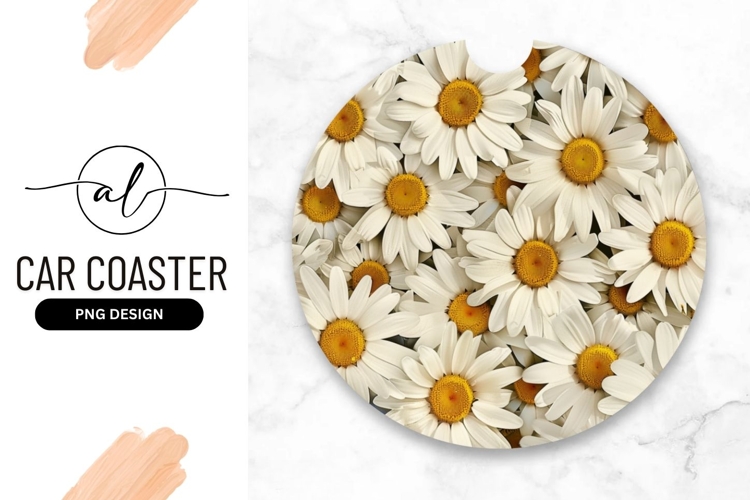 Round car coaster with daisy design
