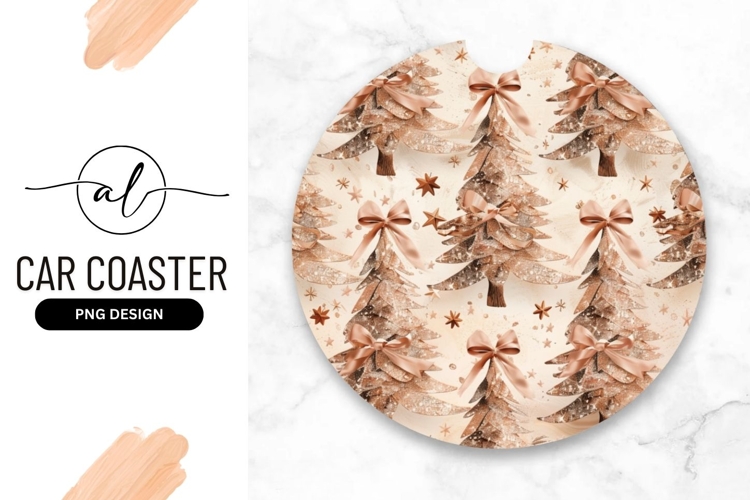 Round car coaster with festive christmas tree design