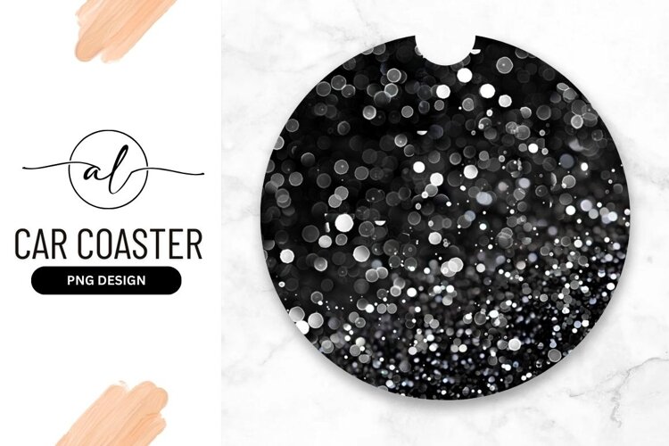 Black and white speckled round car coaster example image 1