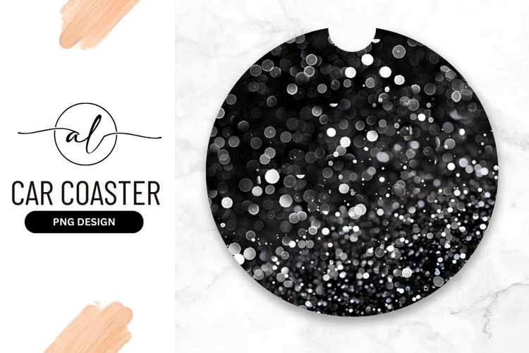Black and white speckled round car coaster