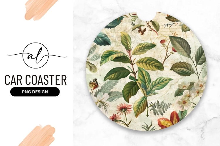 Botanical round car coaster png design