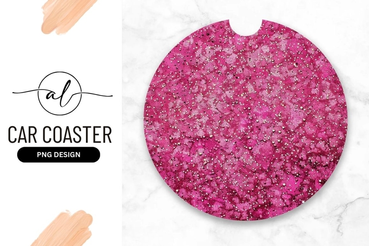 Vibrant pink glitter texture round car coaster