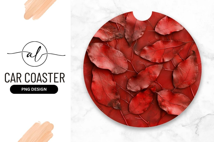 Round car coaster with red leaves design