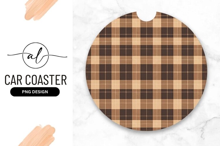 Round car coaster with plaid design example image 1