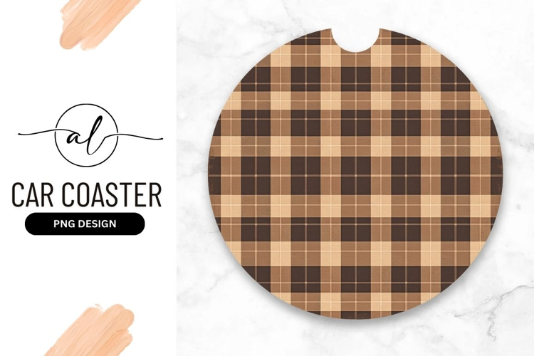 Round car coaster with plaid design