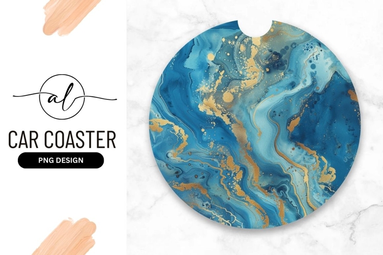 Round car coaster with blue marble design