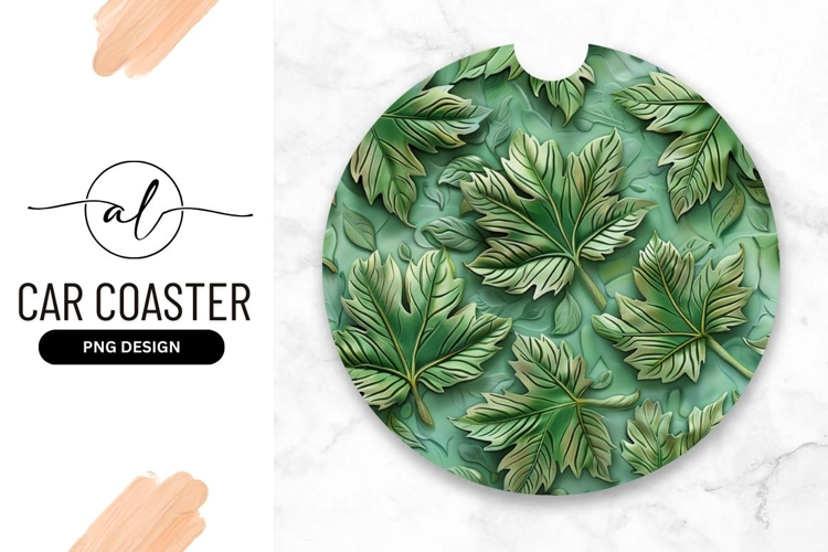 Green leaf pattern round car coaster