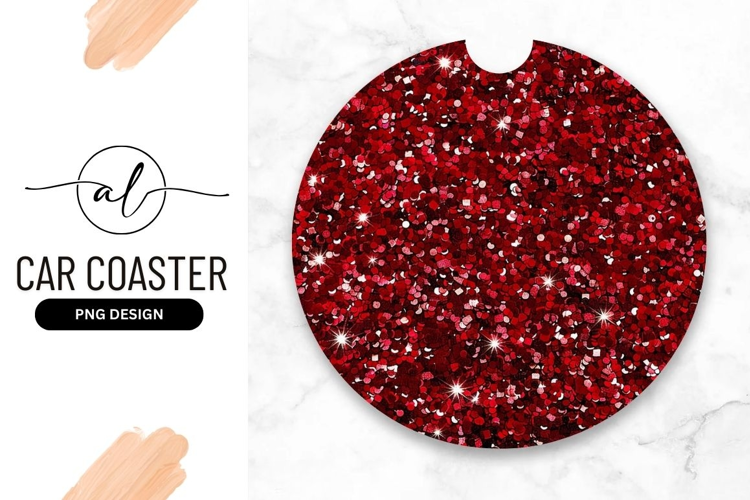 Round car coaster with sparkling red glitter design