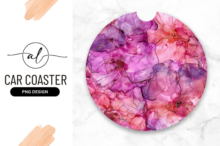 Round car coaster with abstract floral design