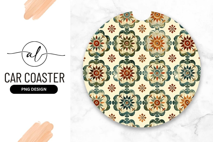 Round car coaster with floral pattern