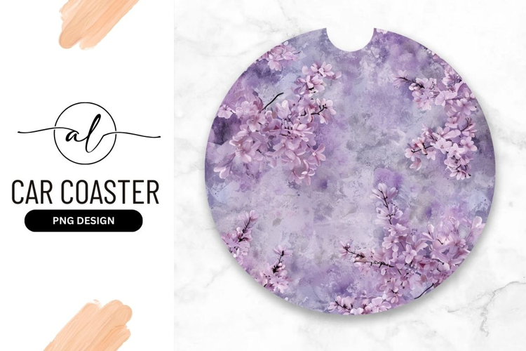 Round car coaster with cherry blossom design