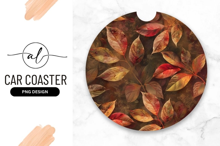 Round car coaster with autumn leaves design
