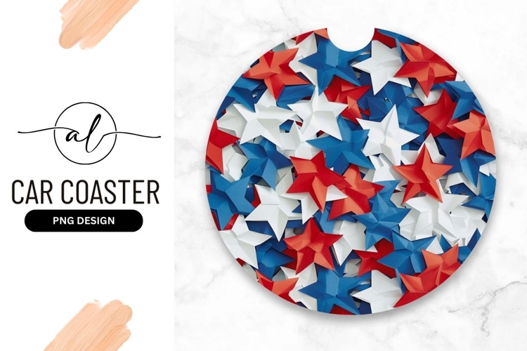 Round car coaster with patriotic star design