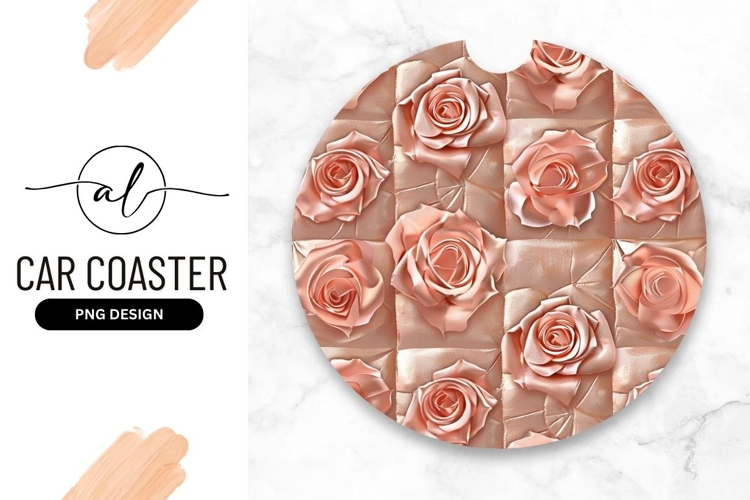 Round car coaster with rose pattern design
