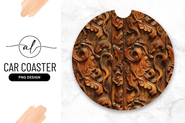 Intricate wood carving round coaster design