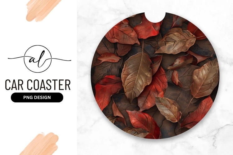 Round car coaster with autumn leaves design
