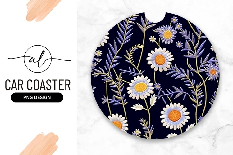 Floral Pattern Daisy Flower Round Car Coaster