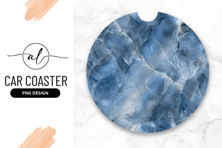 Blue Marble Round Car Coaster Png with White Veins on White