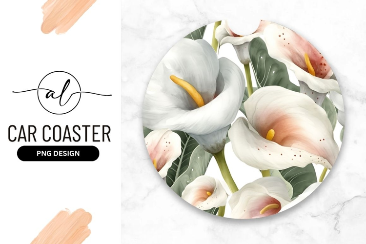 Watercolor Calla Lily Floral Round Car Coaster