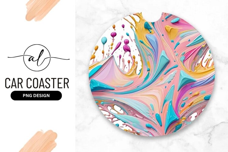 Colorful Paint Splash Round Car Coaster Png example image 1