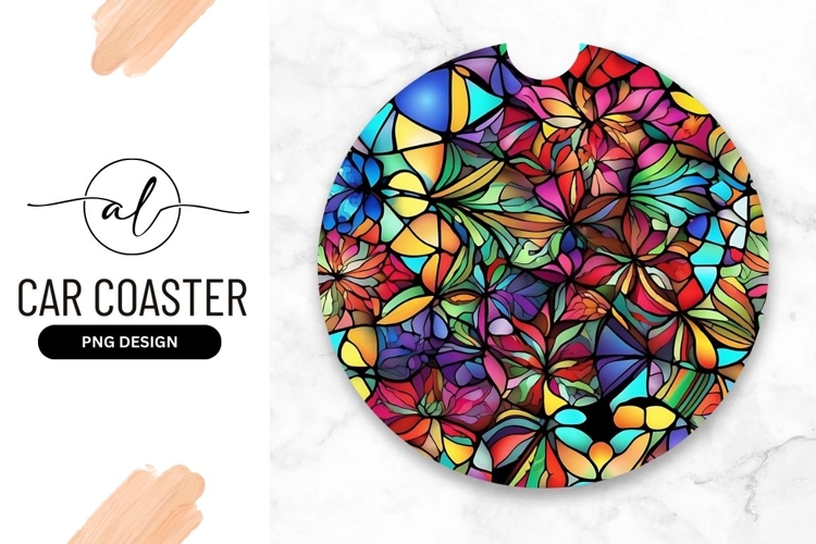 Colorful Abstract Floral Stained Glass Round Design