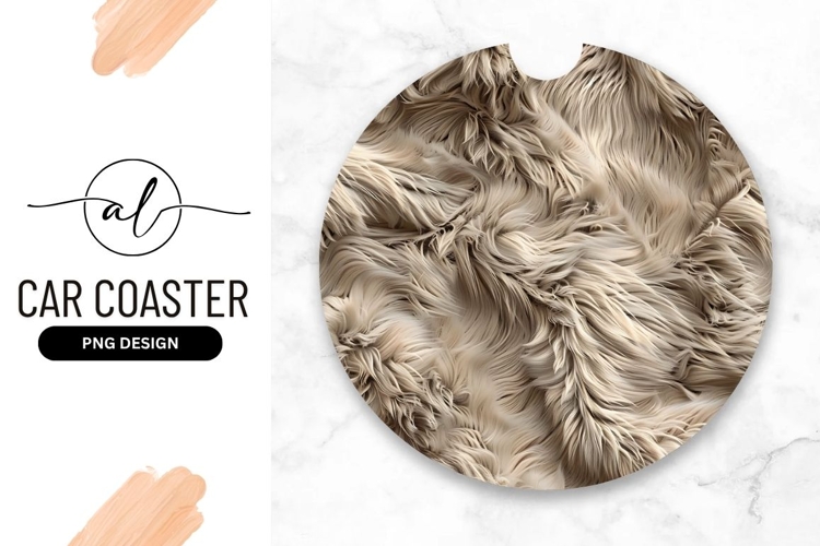 Fluffy Beige Faux Fur Round Car Coaster Png