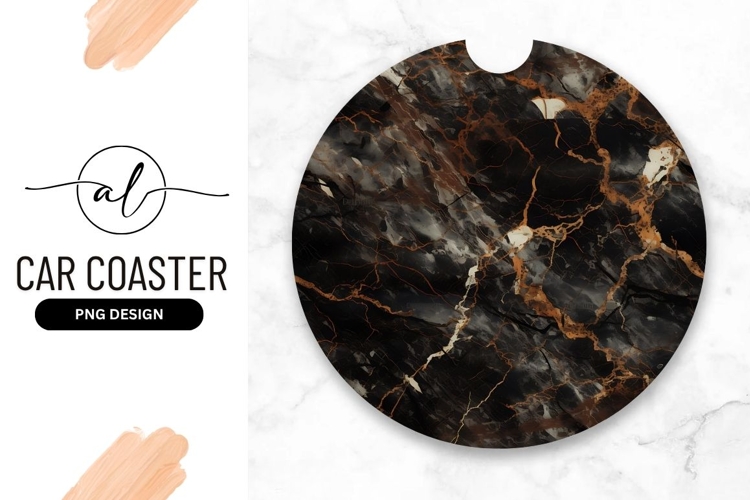 Black Marble Round Car Coaster Png